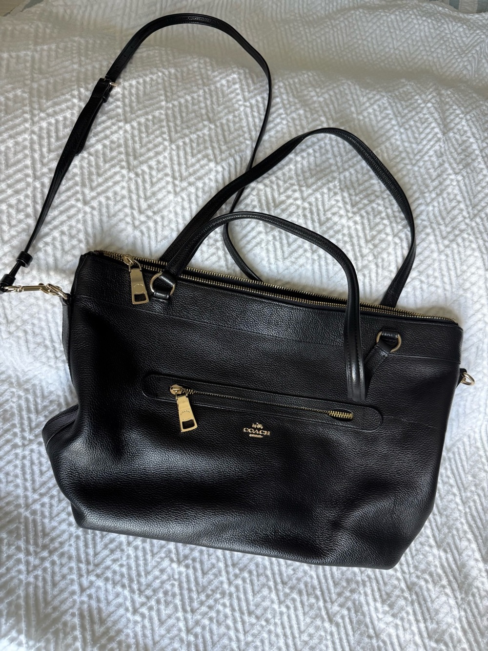 Coach Tyler Zip Tote Bag in Black Pebble Leather